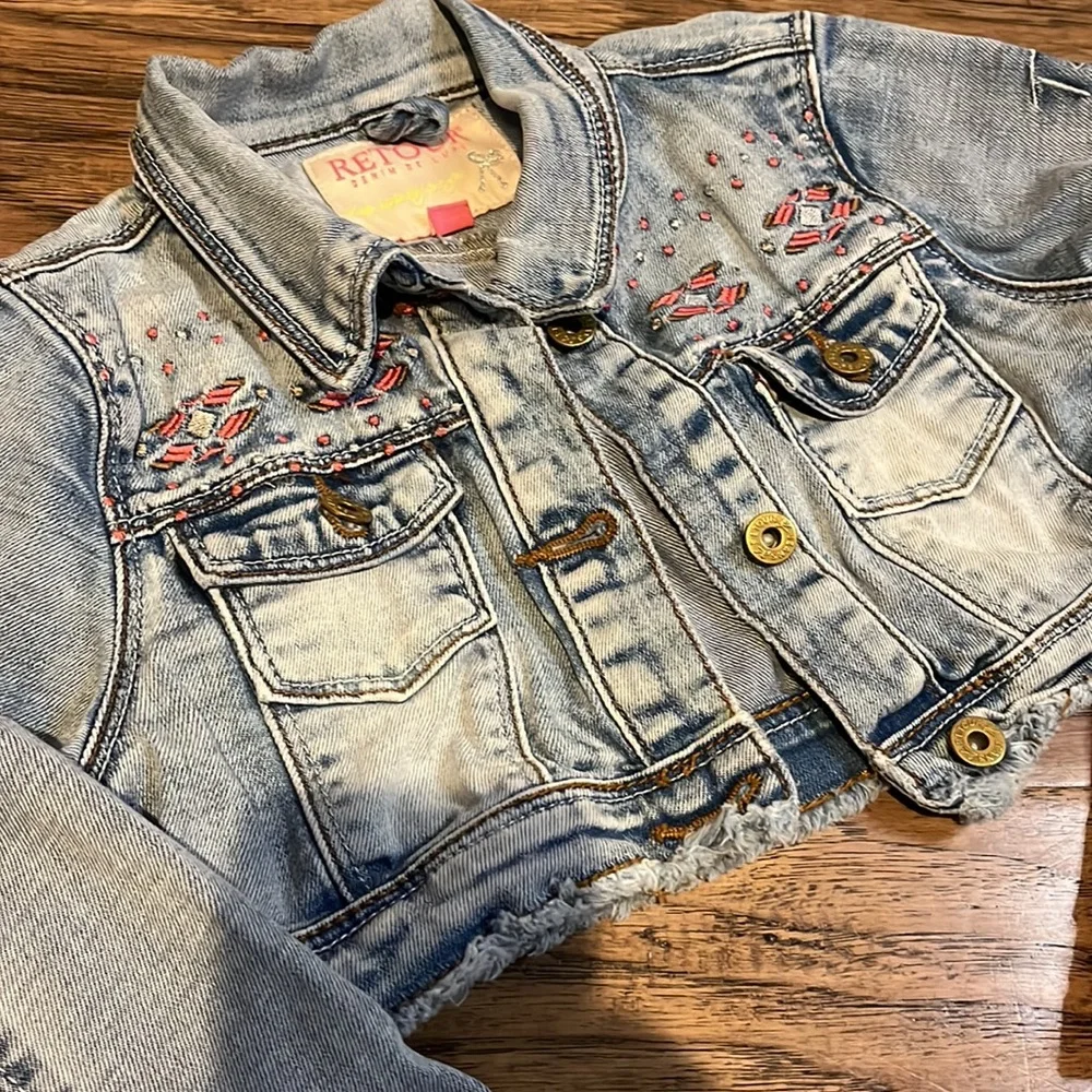 Retour girls Dutch cropped denim embroidered jacket size 6 - Picture 2 of 7